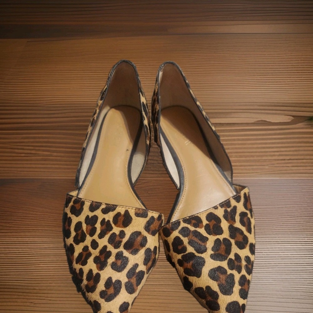J Crew Shoes Womens 7 Beige Leather Leopard Calf Hair D'Orsay Flats Slip On Y2K